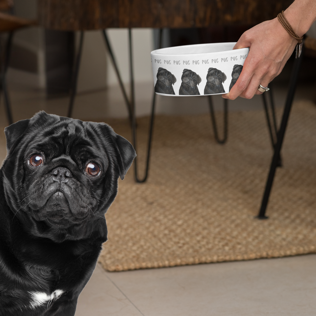 Black Pug Perfection: The High-End Ceramic Dog Bowl for Snorty Royals!