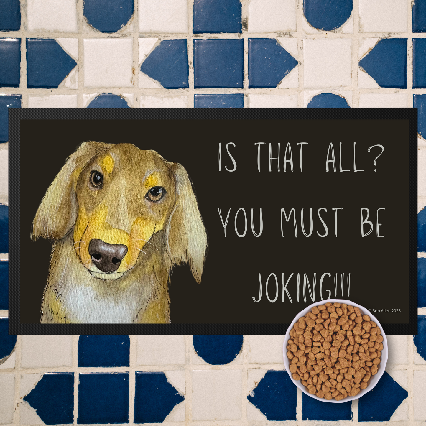 Long Haired Dachshund Dining Drama – Hilarious Pet Bowl Mat!