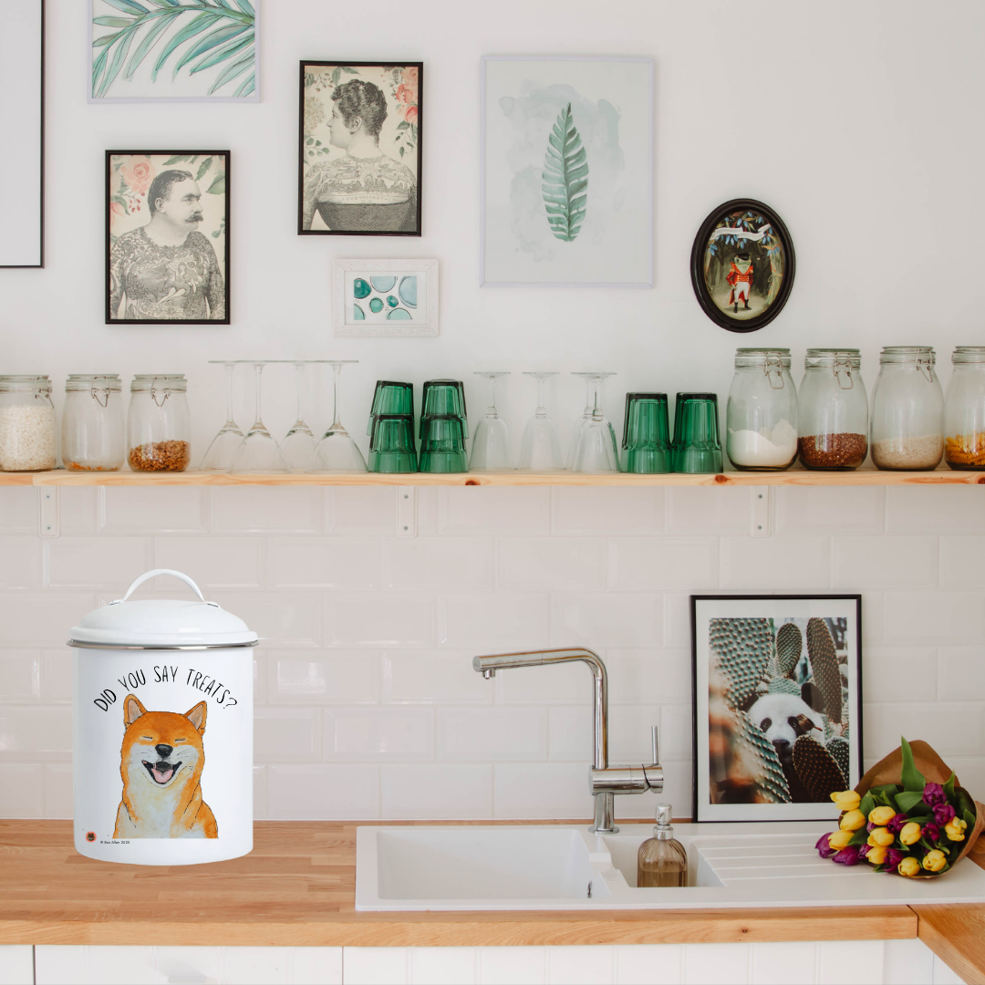 "Treats? I Prefer Tribute." – Shiba Inu Enamel Treat Jar