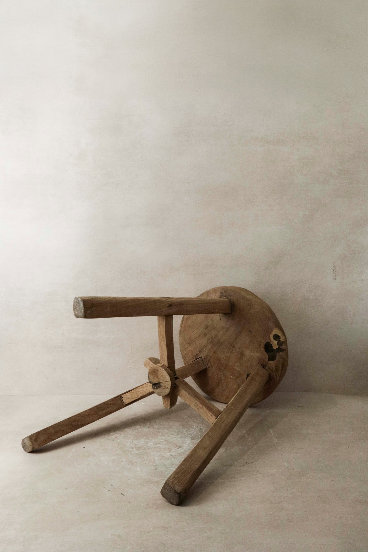 Vintage Rustic Elm Wood Stool - Round - No 9
