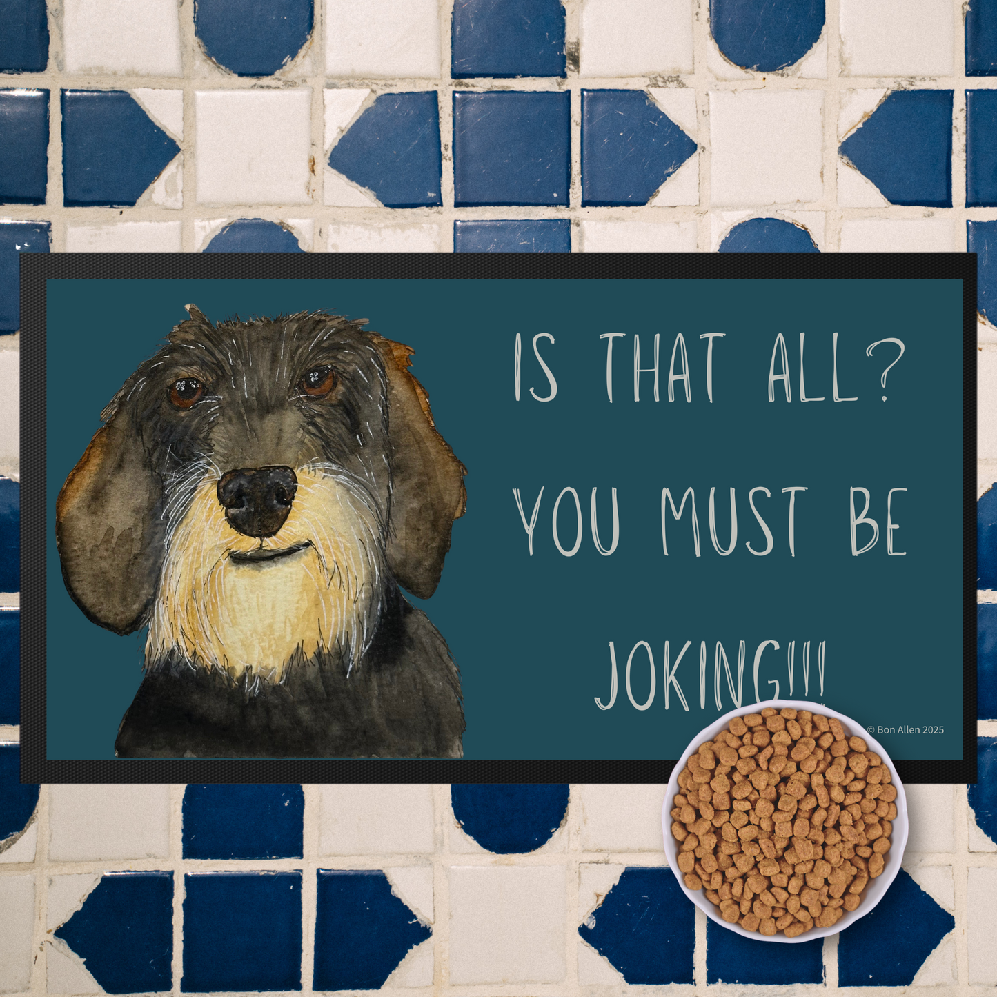 Wire Haired Dachshund Dining Drama – Hilarious Pet Bowl Mat!