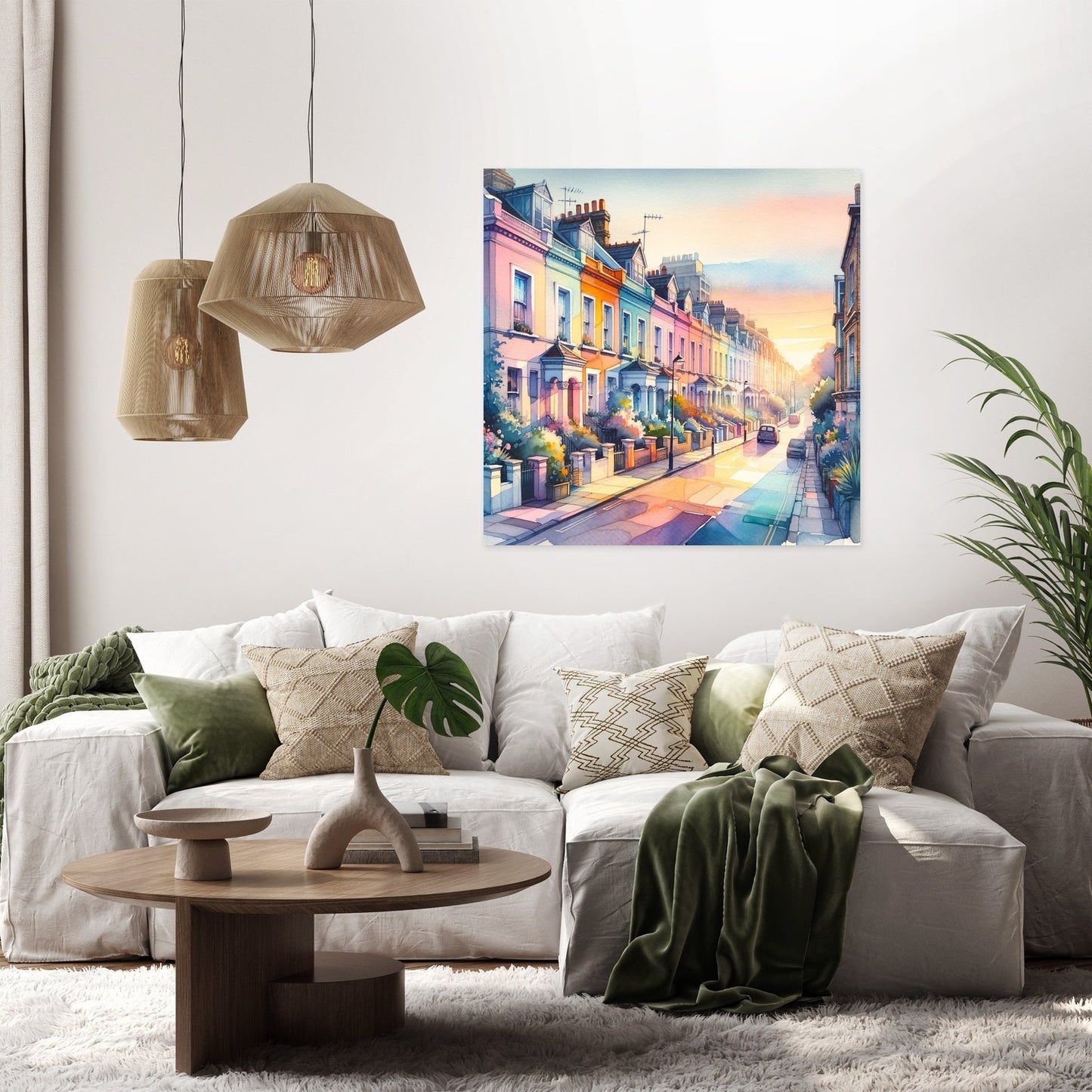 London Notting Hill Morning Watercolor Canvas