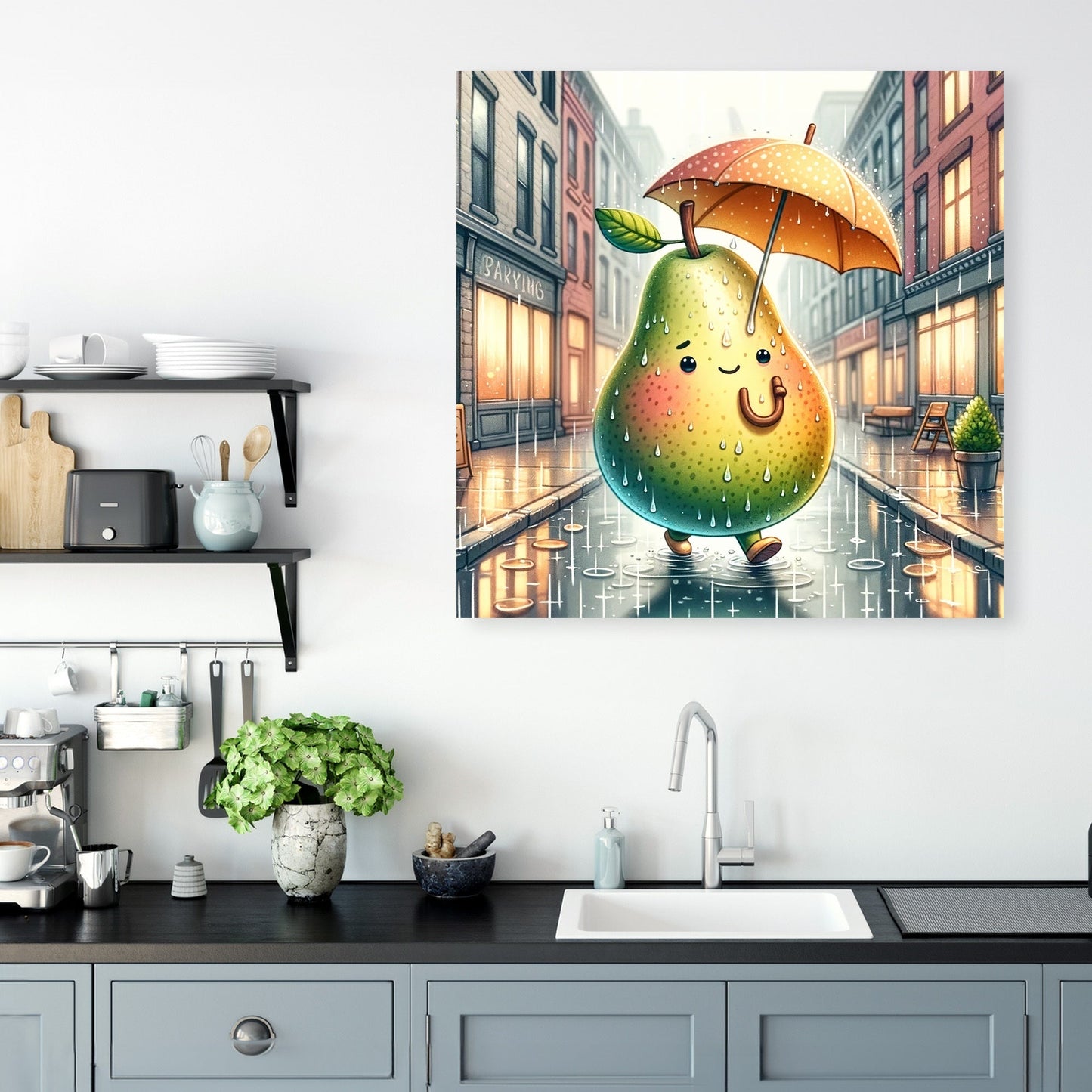 Rainy Day Pear Stroll Canvas