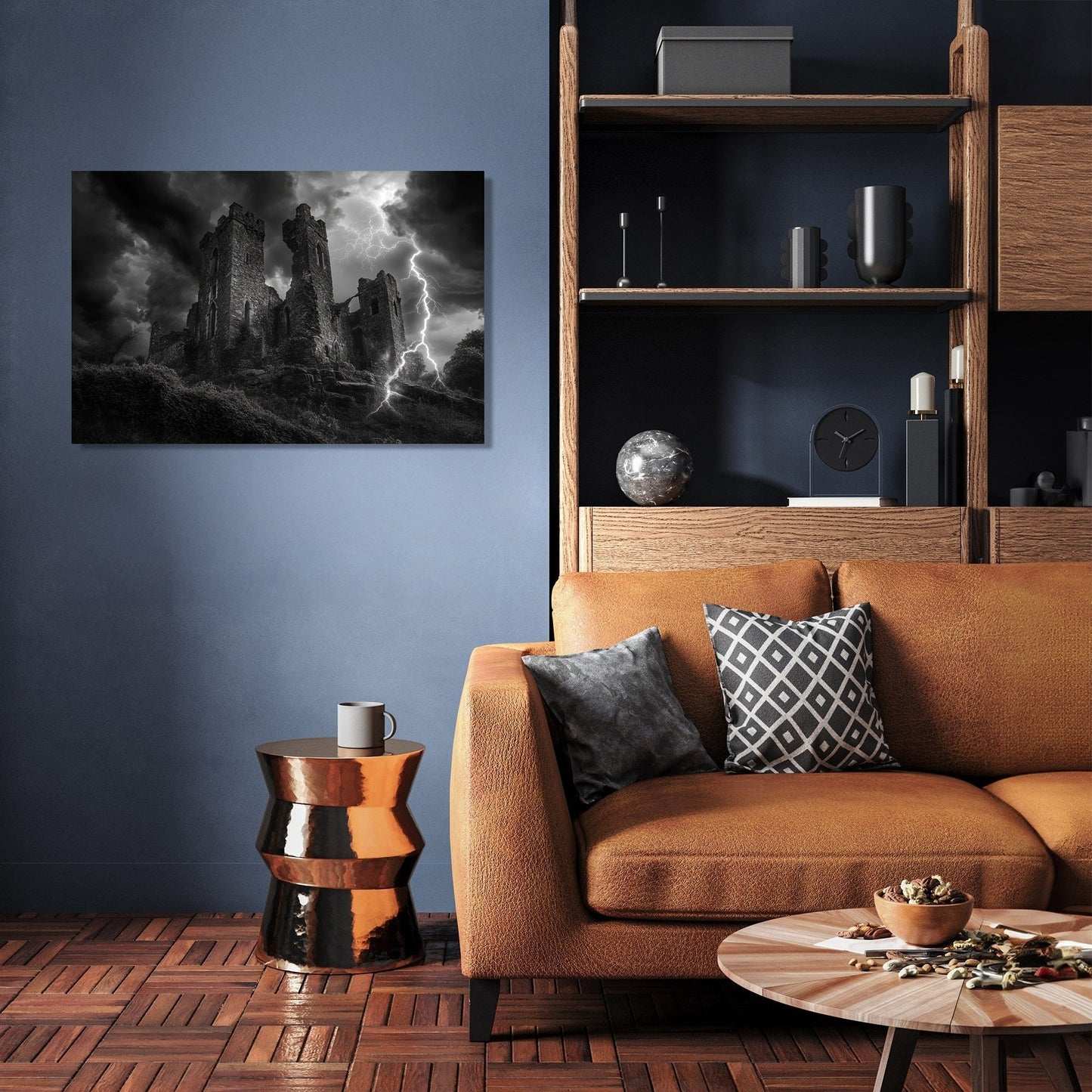 Lightning over Nostalgic Castle Canvas