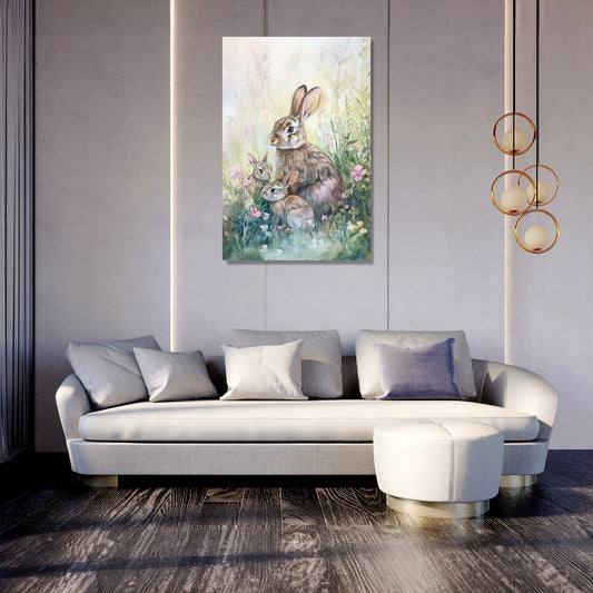 Rabbit Family Spring Canvas