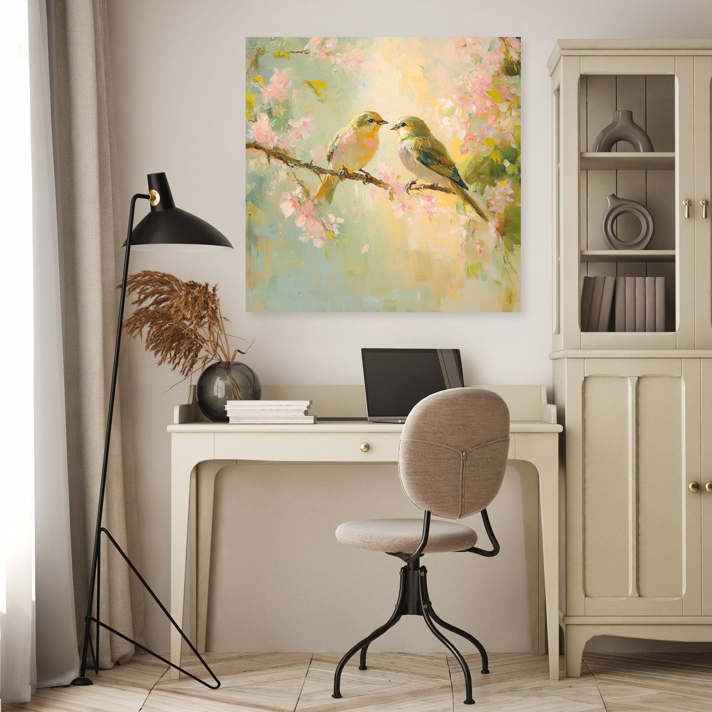Lovebirds on Blossom Canvas