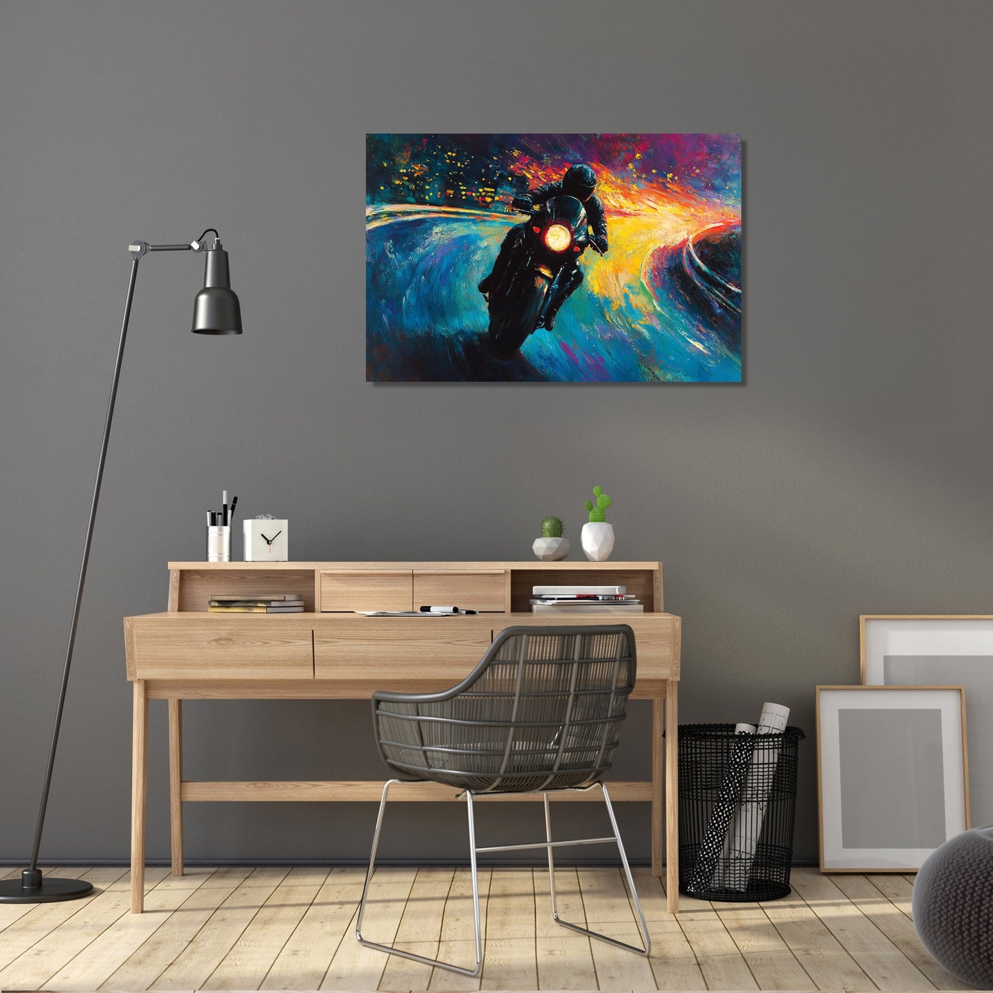 Motorcyclist's Neon Journey Canvas