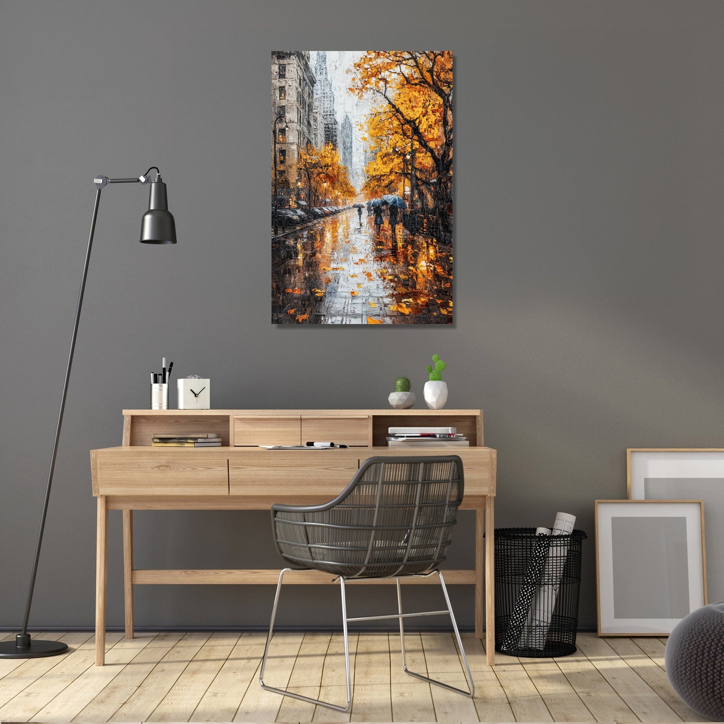 Autumn Rain City Canvas