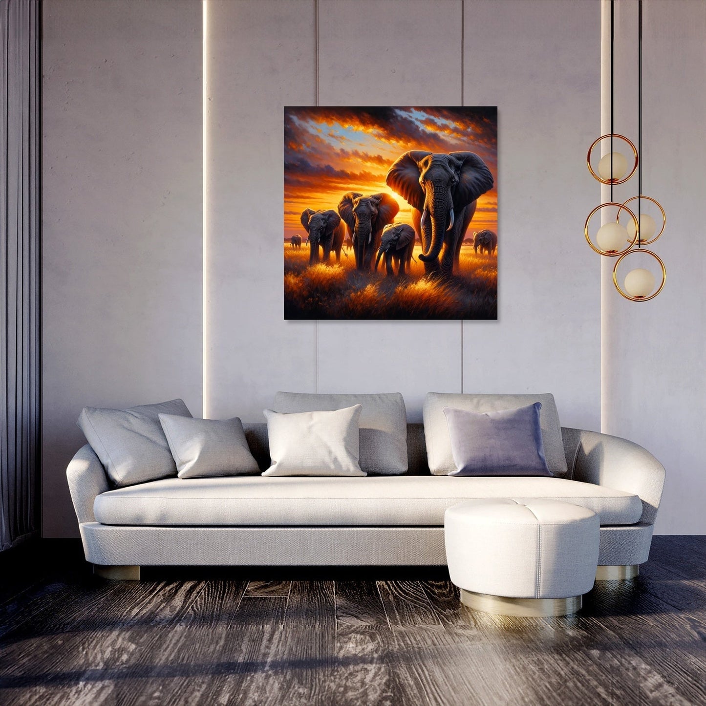 Elephant Savannah Sunset Canvas