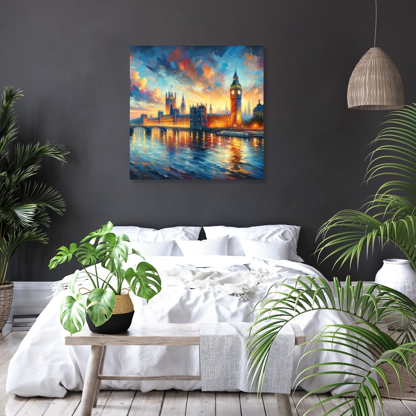 London Parliament Sunset Impression Canvas