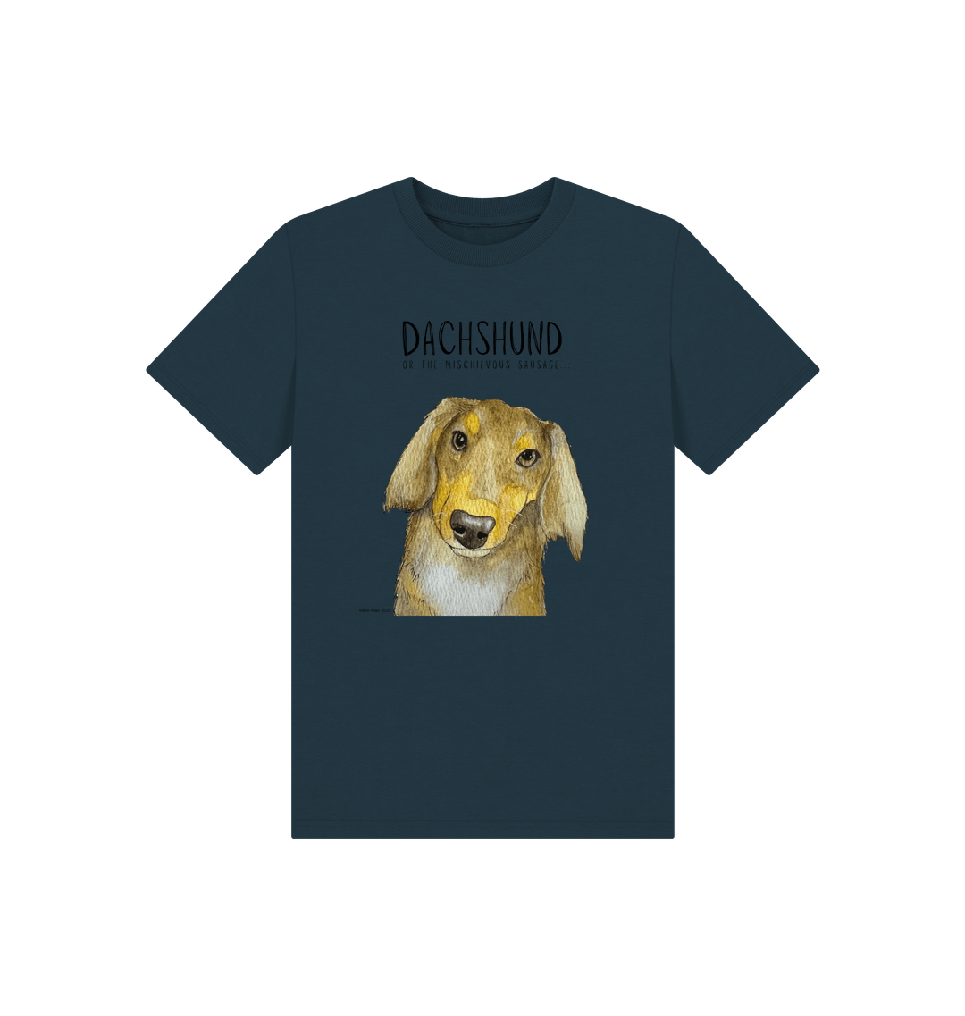 Mischievous Long Haired Hot Dog Kids' T-Shirt – Small Pup, Big Attitude!