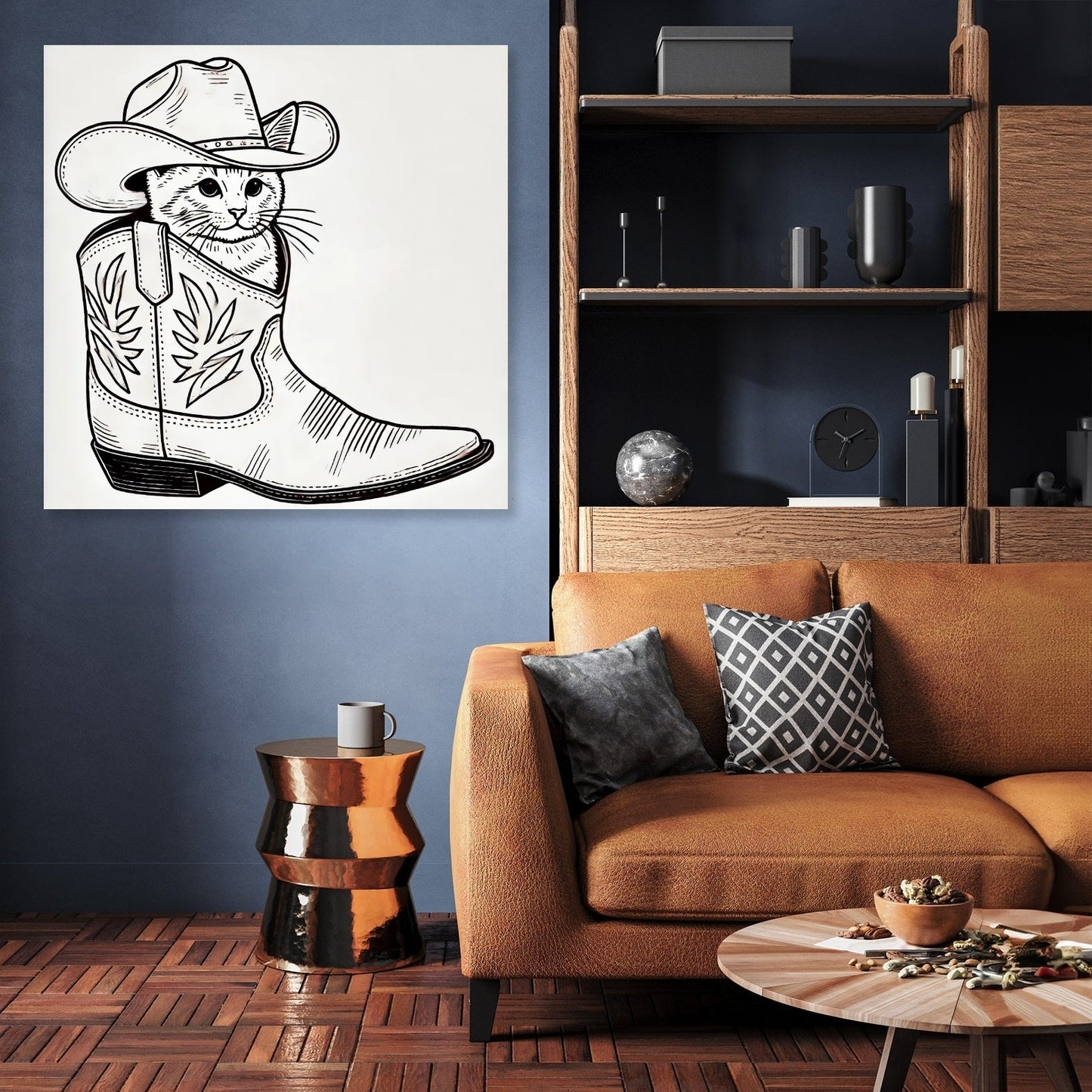 Whimsical Cat in Cowboy Boot Canvas
