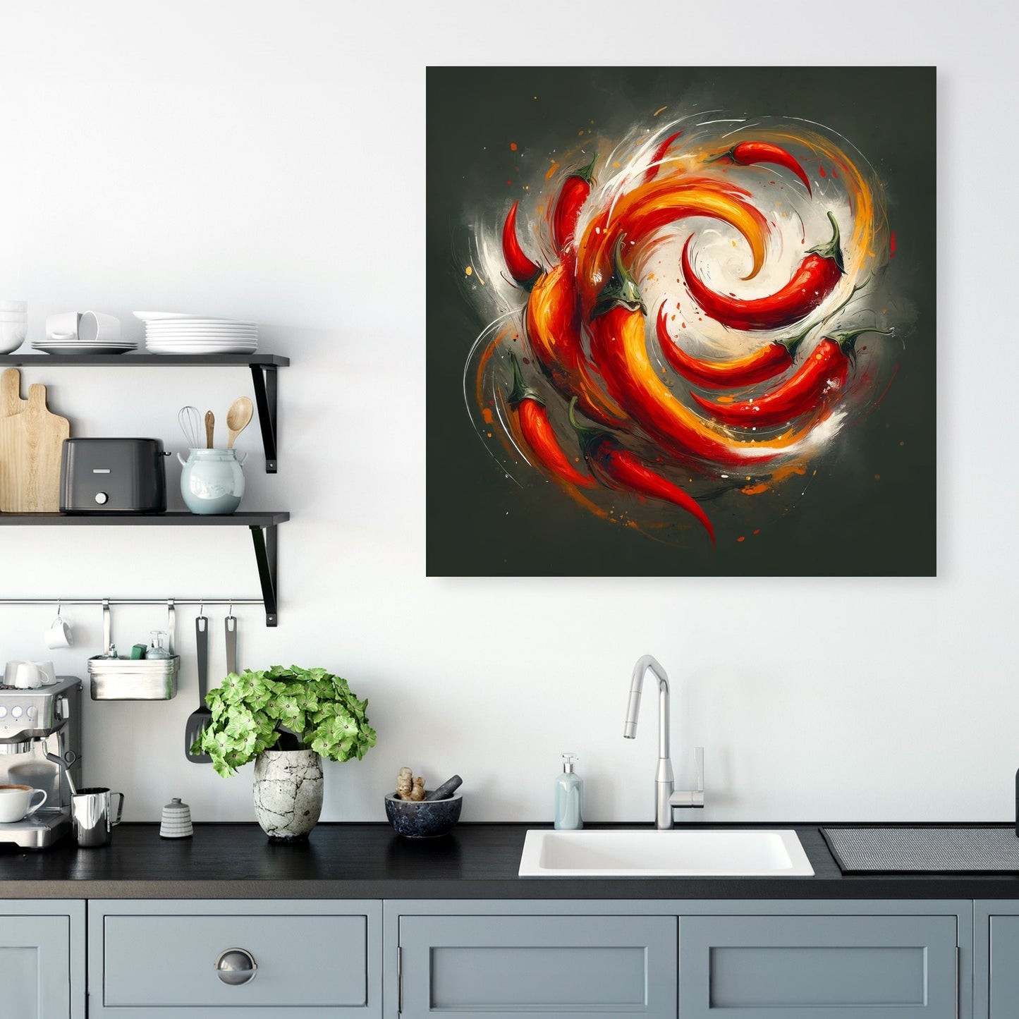 Fiery Pepper Swirls Canvas