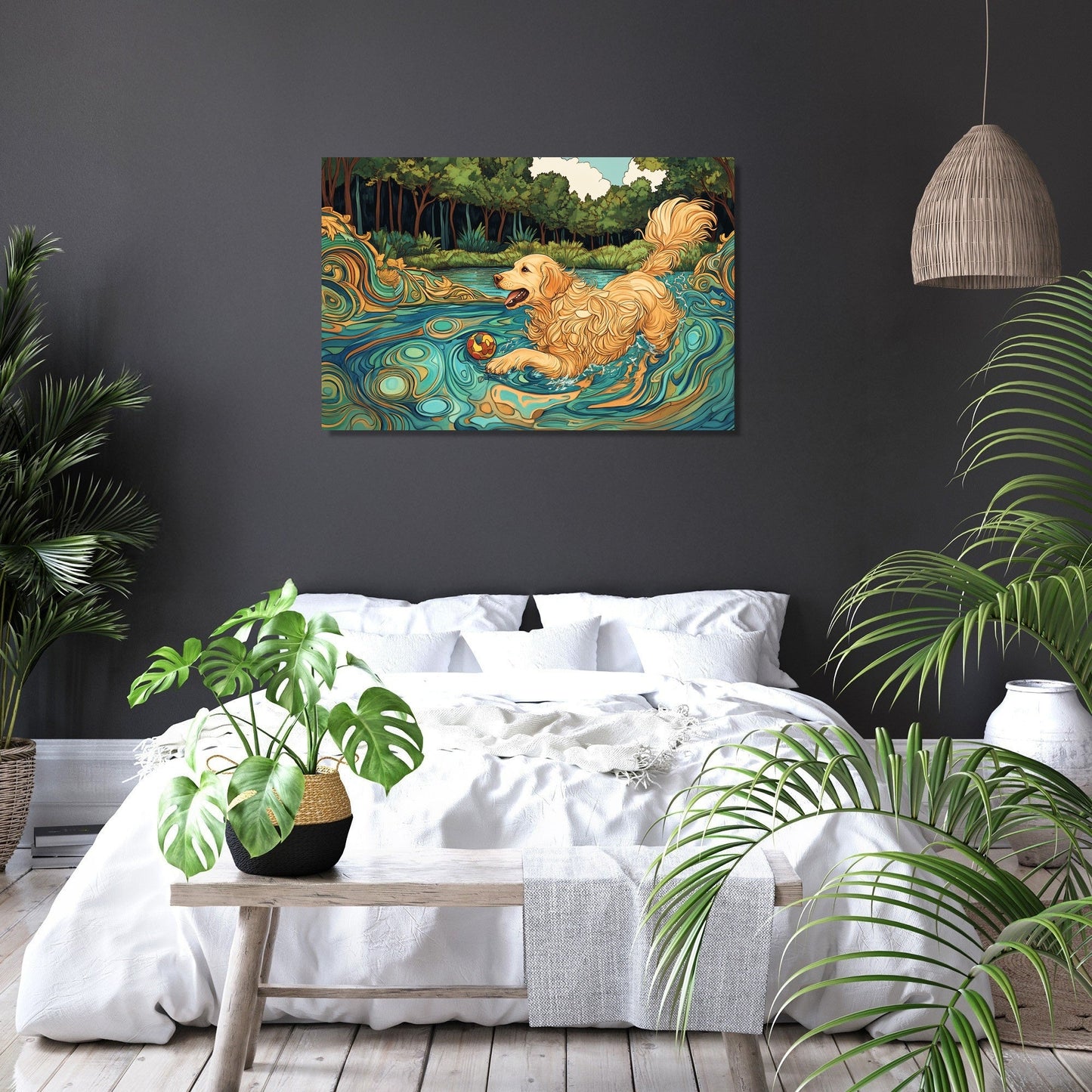Golden Retriever Lakeside Canvas