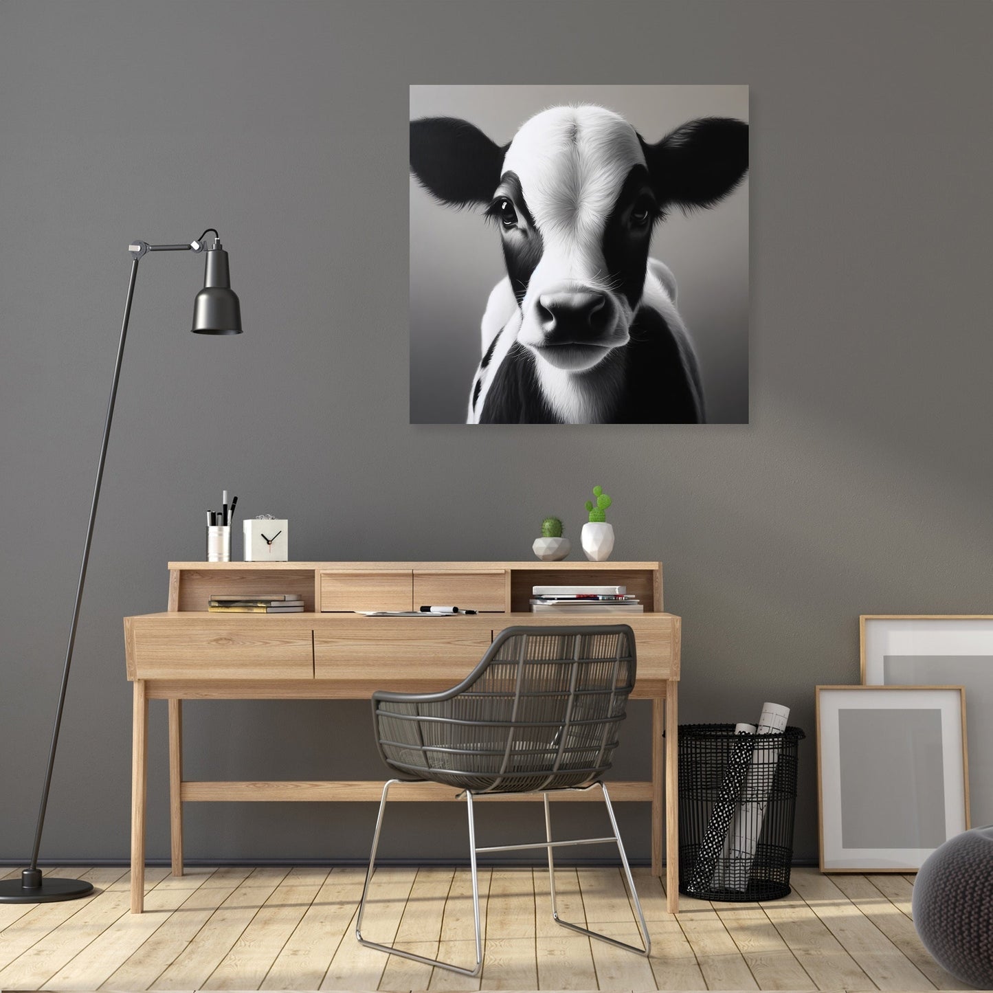 Monochromatic Serenity Cow Canvas