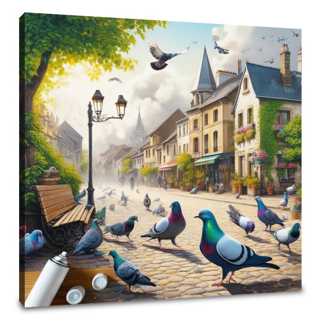 Pigeons in Town Square Canvas