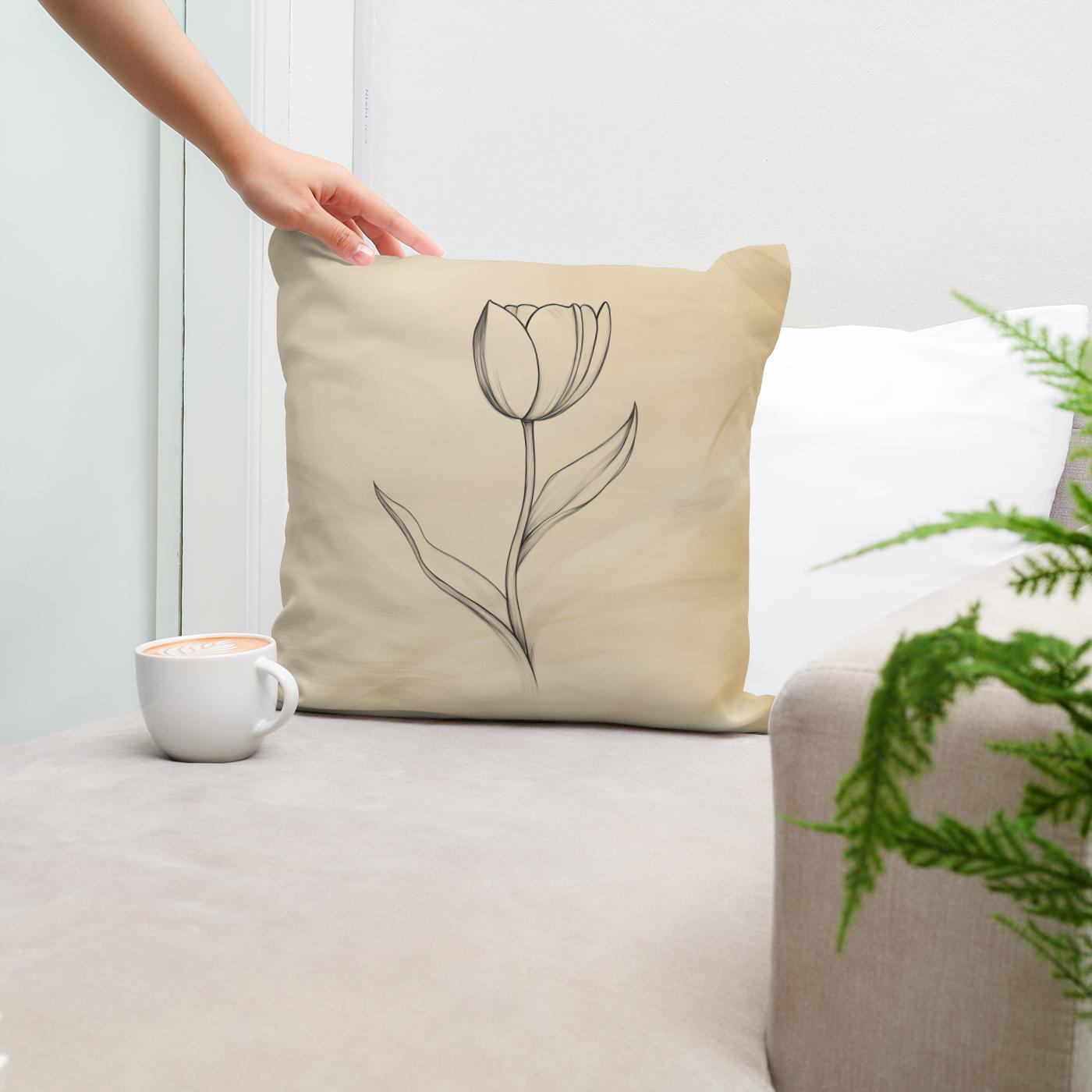 Tulip Outline Cotton Cushion