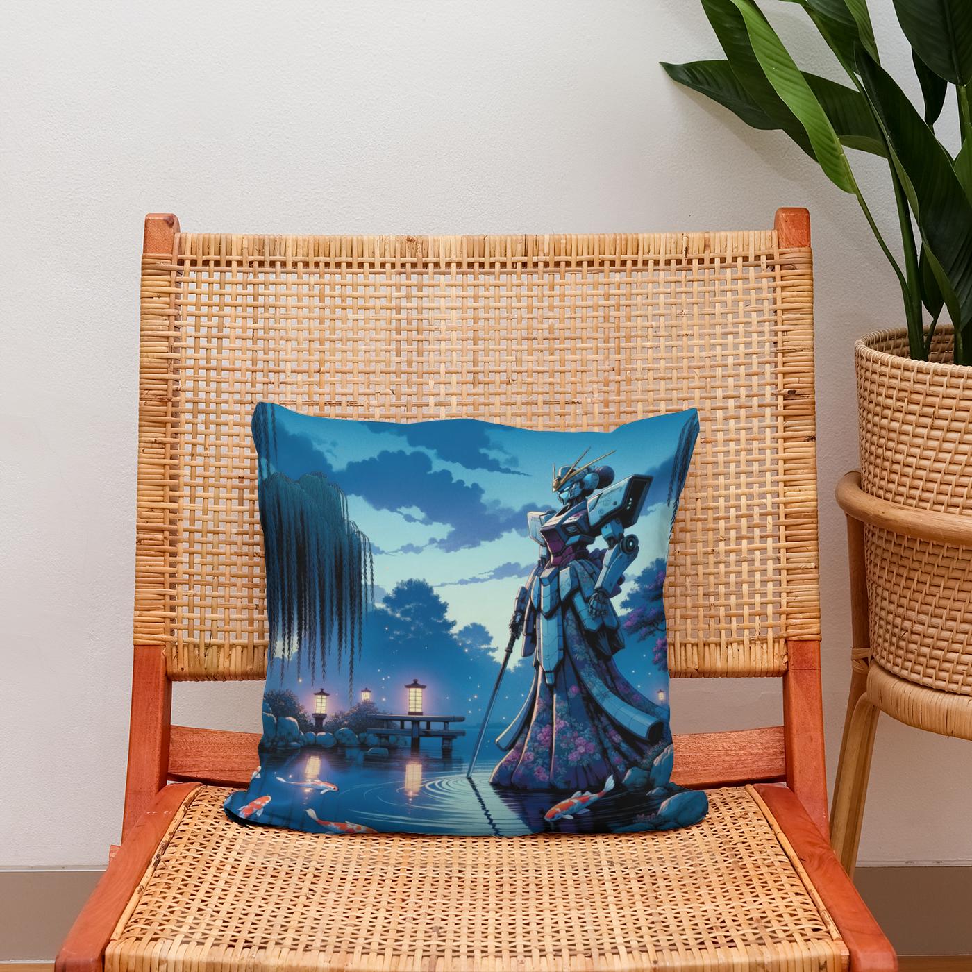 Mecha Geisha at Dusk Cotton Cushion