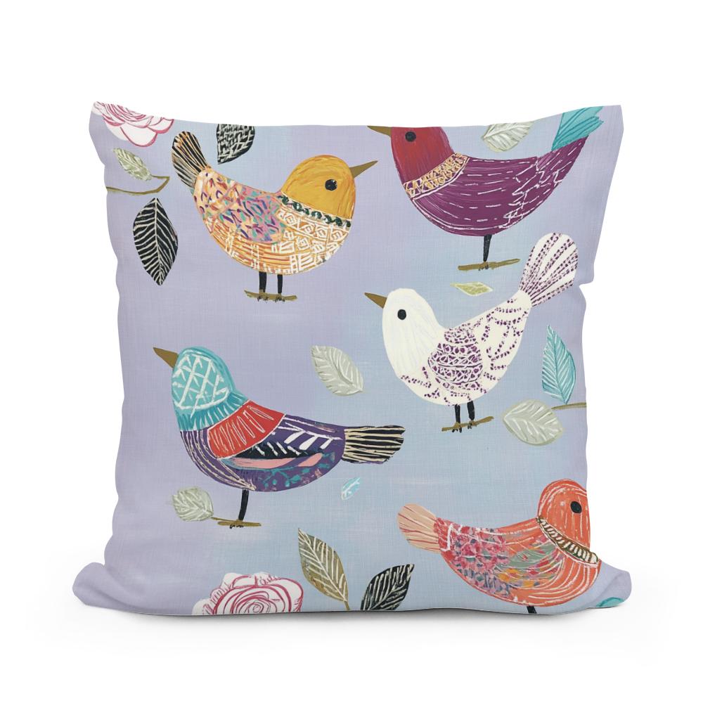 Lavender Folk Birds Cotton Cushion