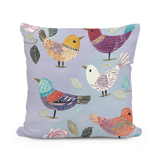 Lavender Folk Birds Cotton Cushion