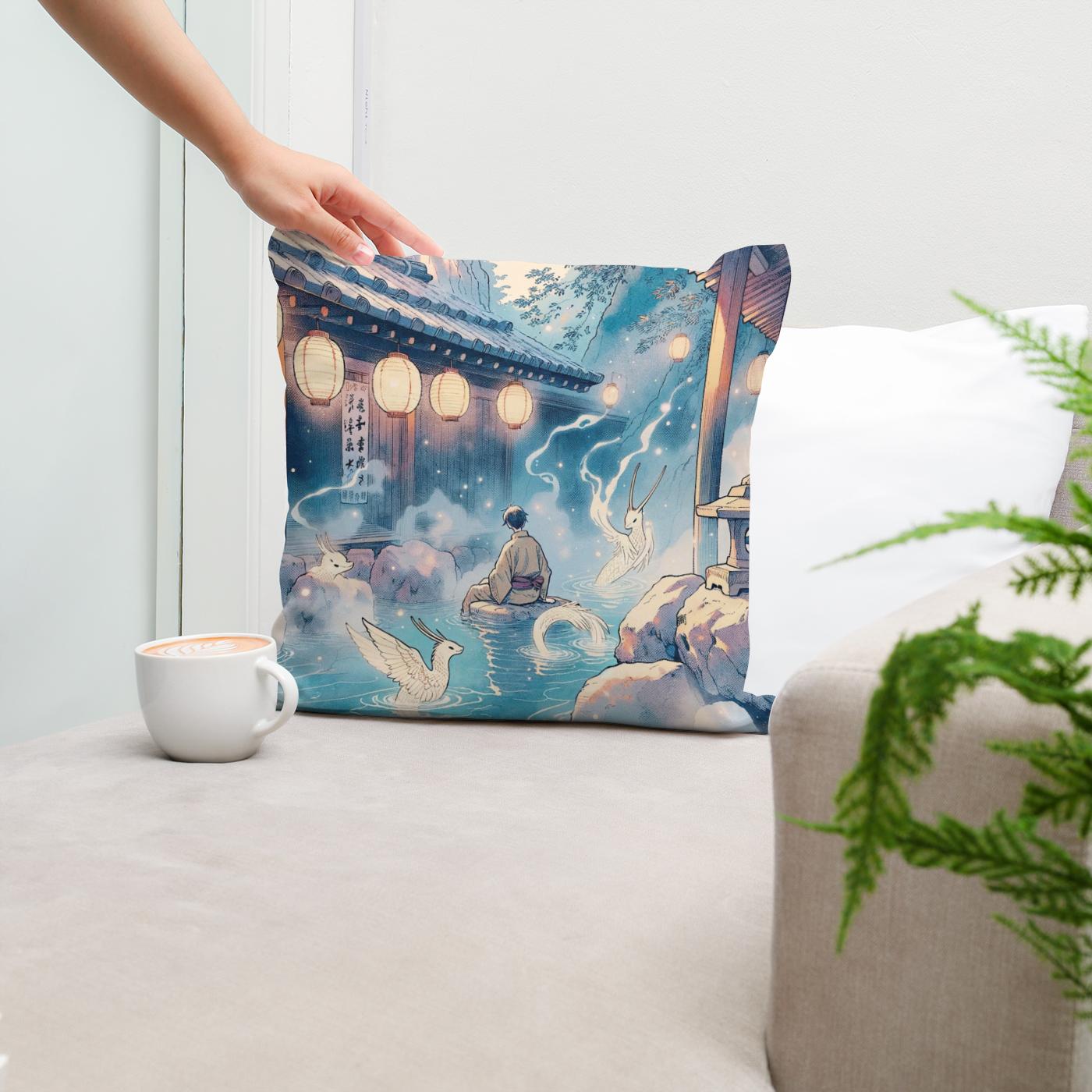 Mystic Onsen Whispers Cotton Cushion