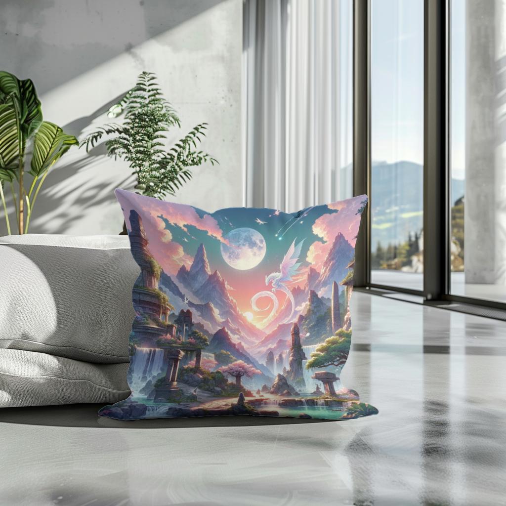 Mystical Mountain Sanctuary Cotton Cushion