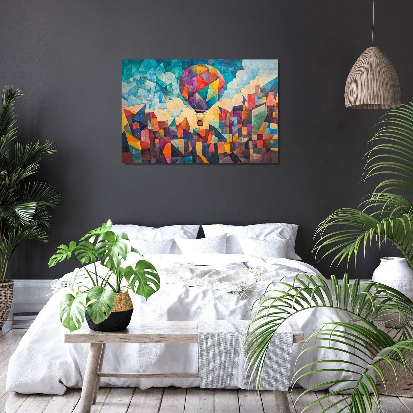 Balloon Over Geometric Canvas