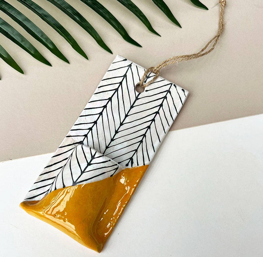 Mustard Herringbone Ceramic Hanging Vase