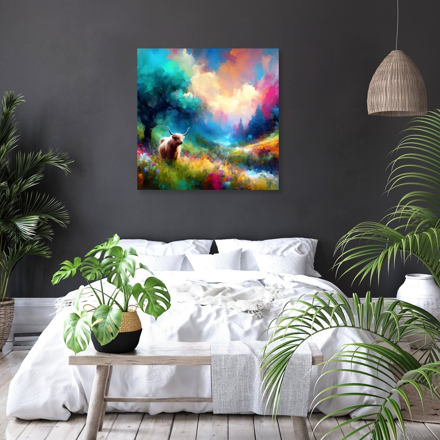 Vivid Highland Cow Escape Canvas