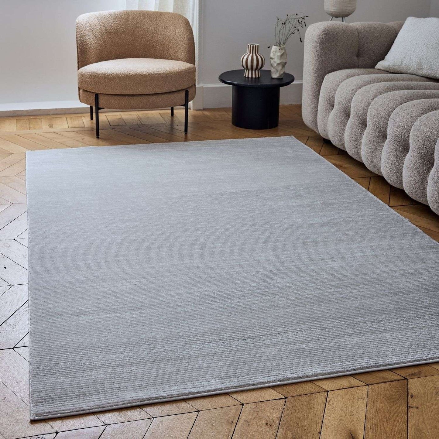 Carmel Grey-Cream Striped Rug | 6020