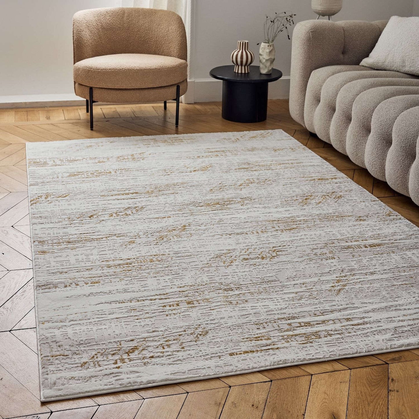 Carmel Cream-Gold Abstract Rug | 6030