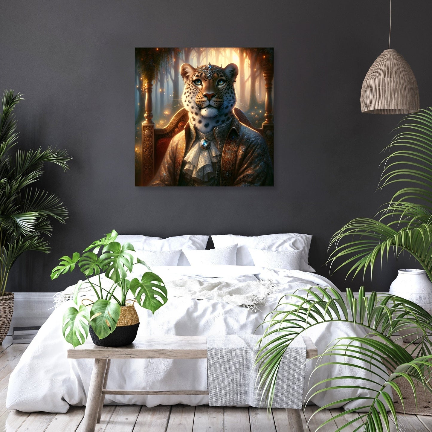 Regal Leopard Dusk Throne Canvas