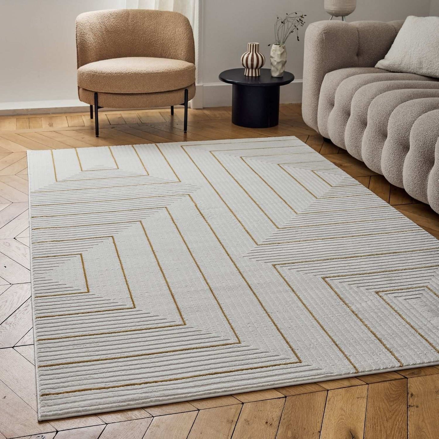 Carmel Cream-Gold Geometric Rug | 6040