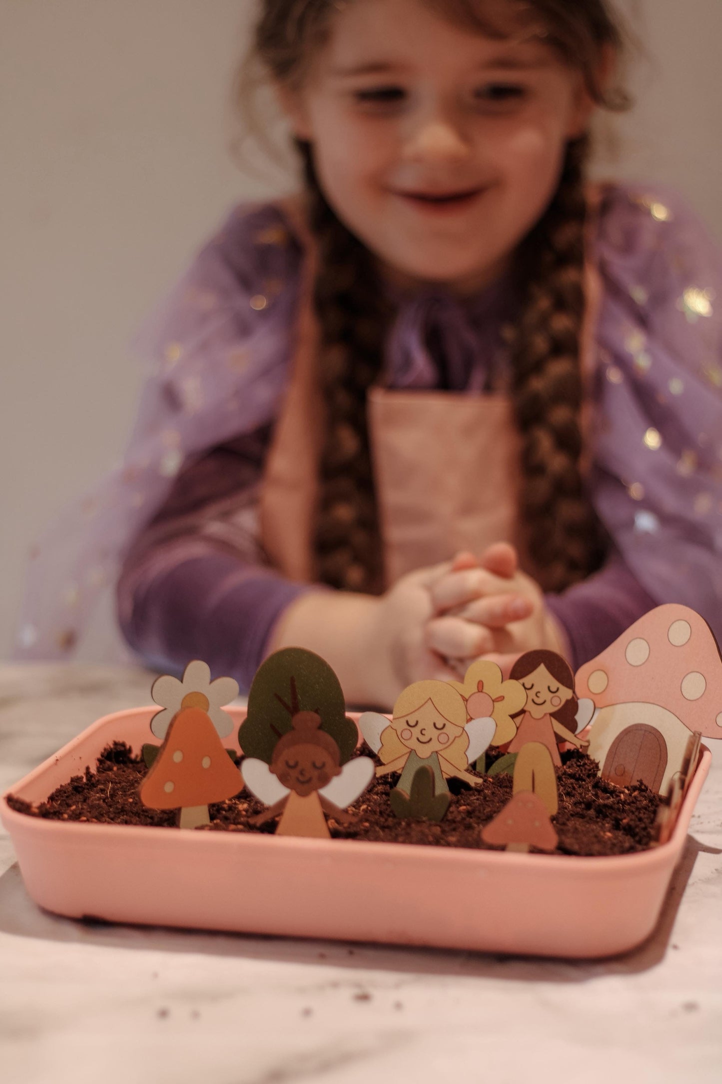 Fairy Garden Starter Kit (Apron,Tray, Shovel, Fairies, Soil & Seeds)