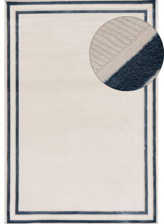 Carmel Cream-Blue Bordered Rug | 6060
