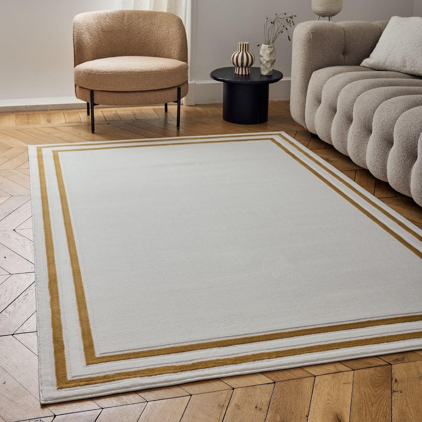 Carmel Cream-Gold Bordered Rug | 6060