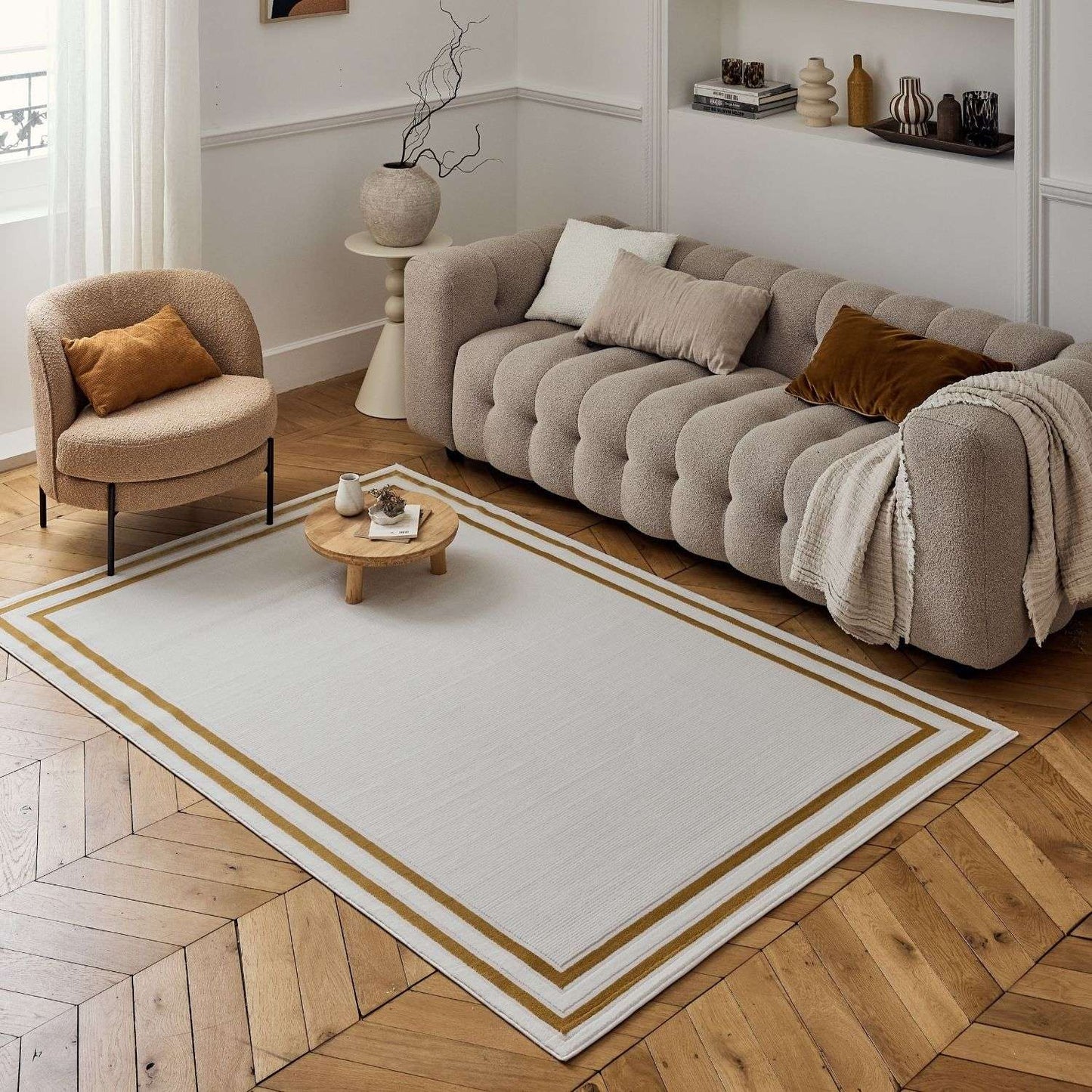 Carmel Cream-Gold Bordered Rug | 6060