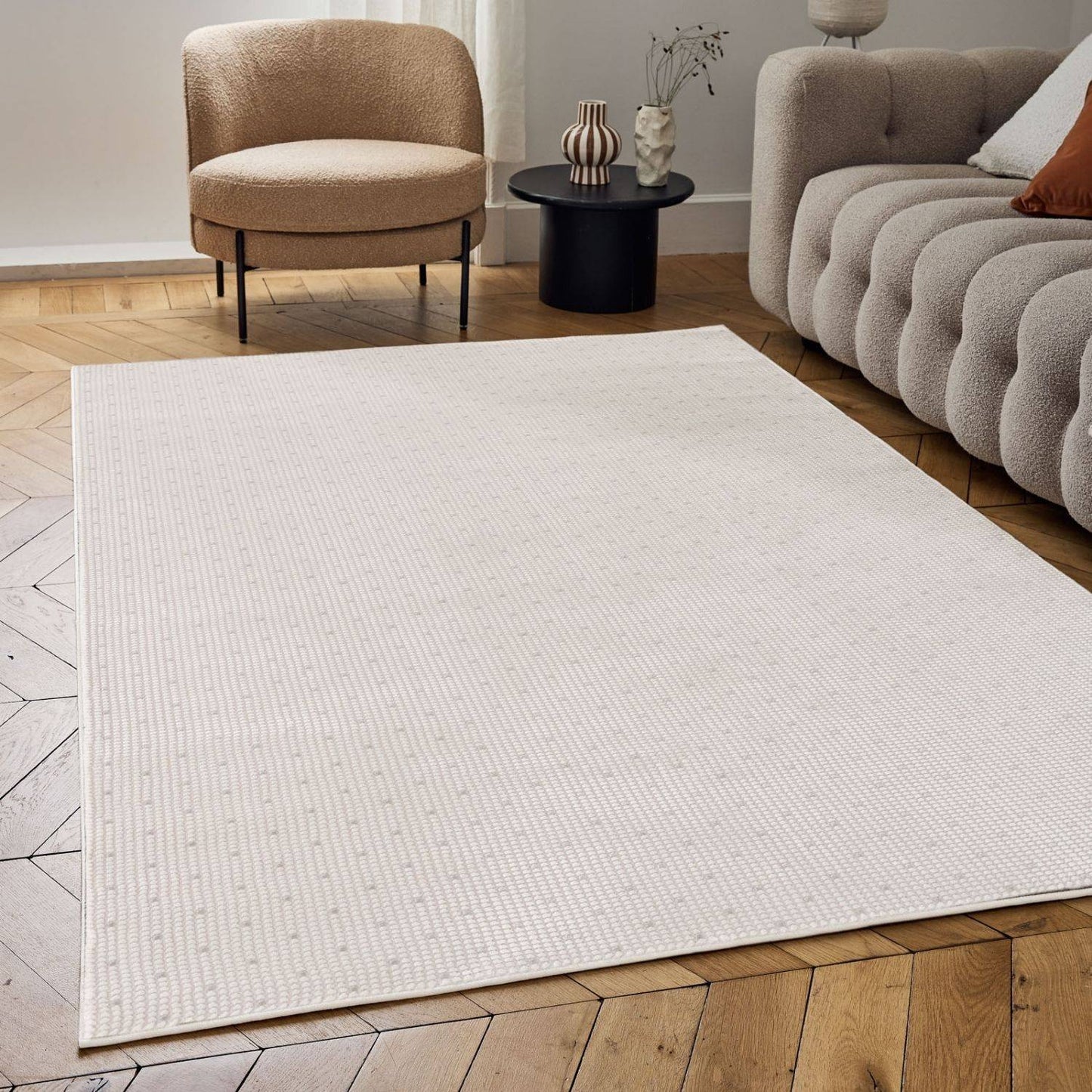 Carmel Cream-Grey Dots Rug | 6080