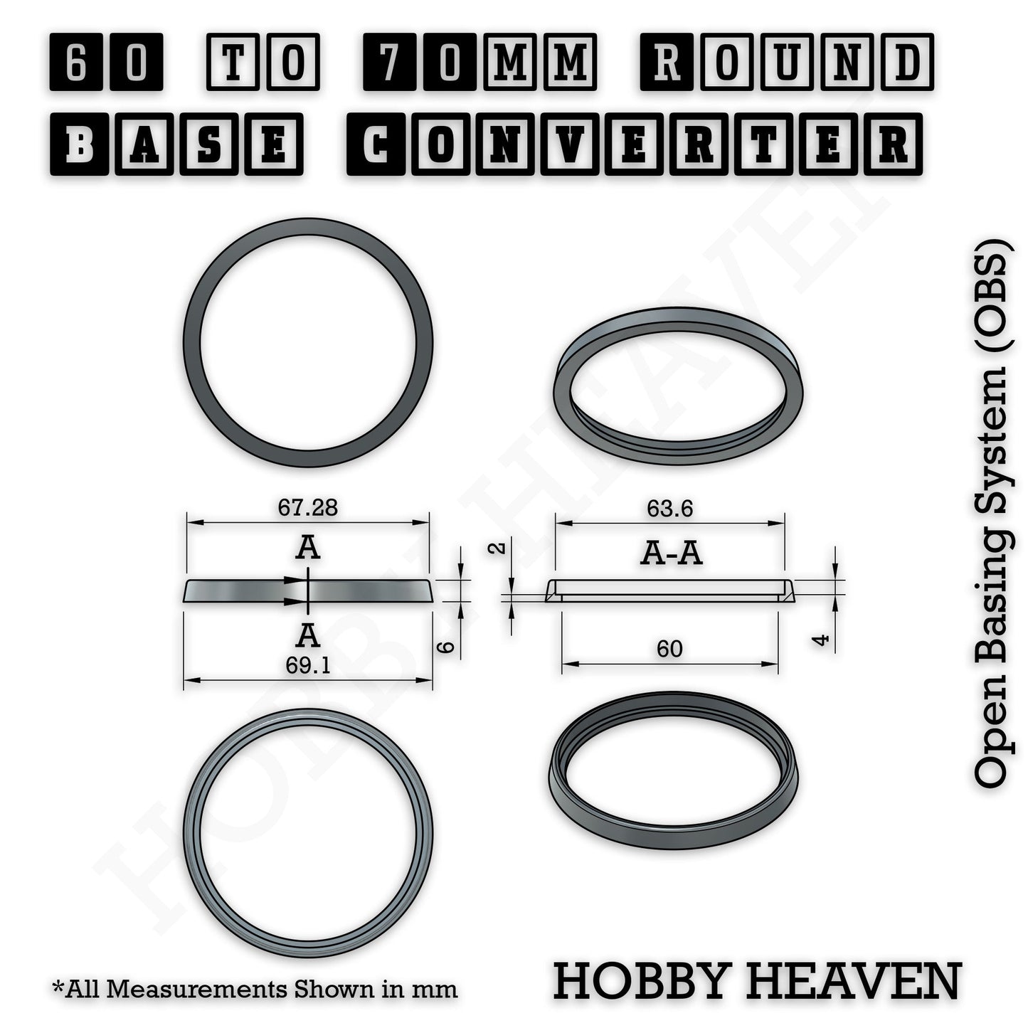 Round to Round Base Converters 3D Print Full Range