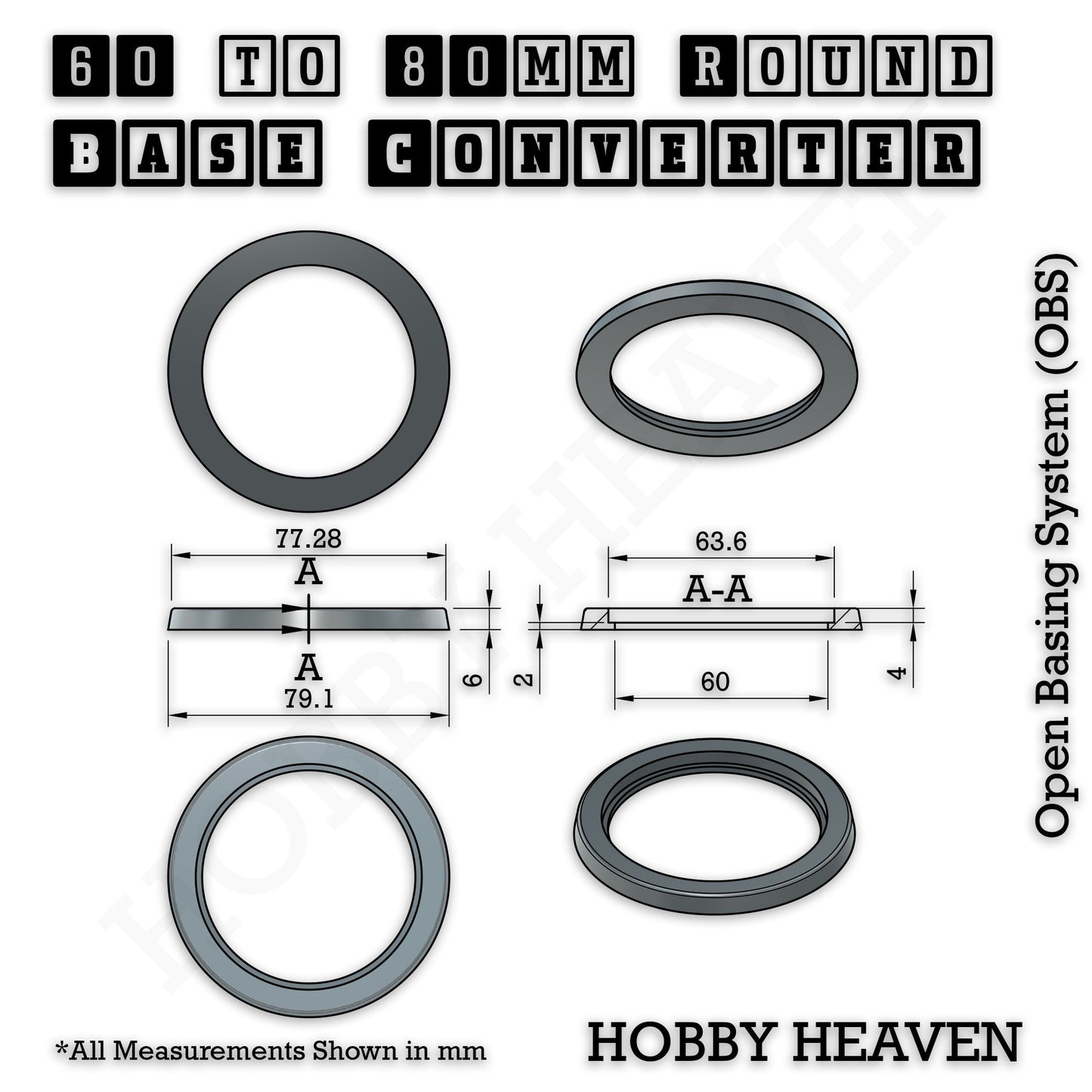 Round to Round Base Converters 3D Print Full Range