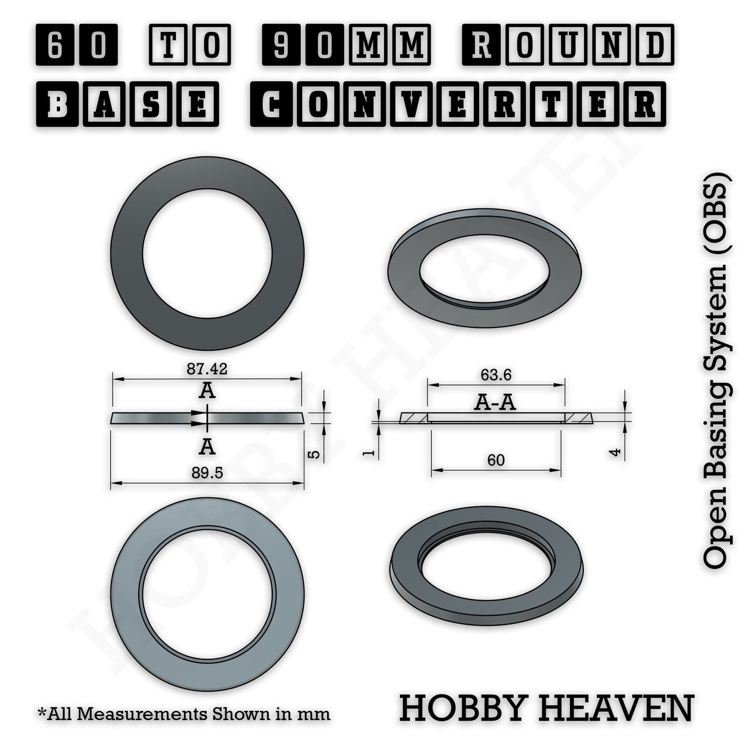 Round to Round Base Converters 3D Print Full Range