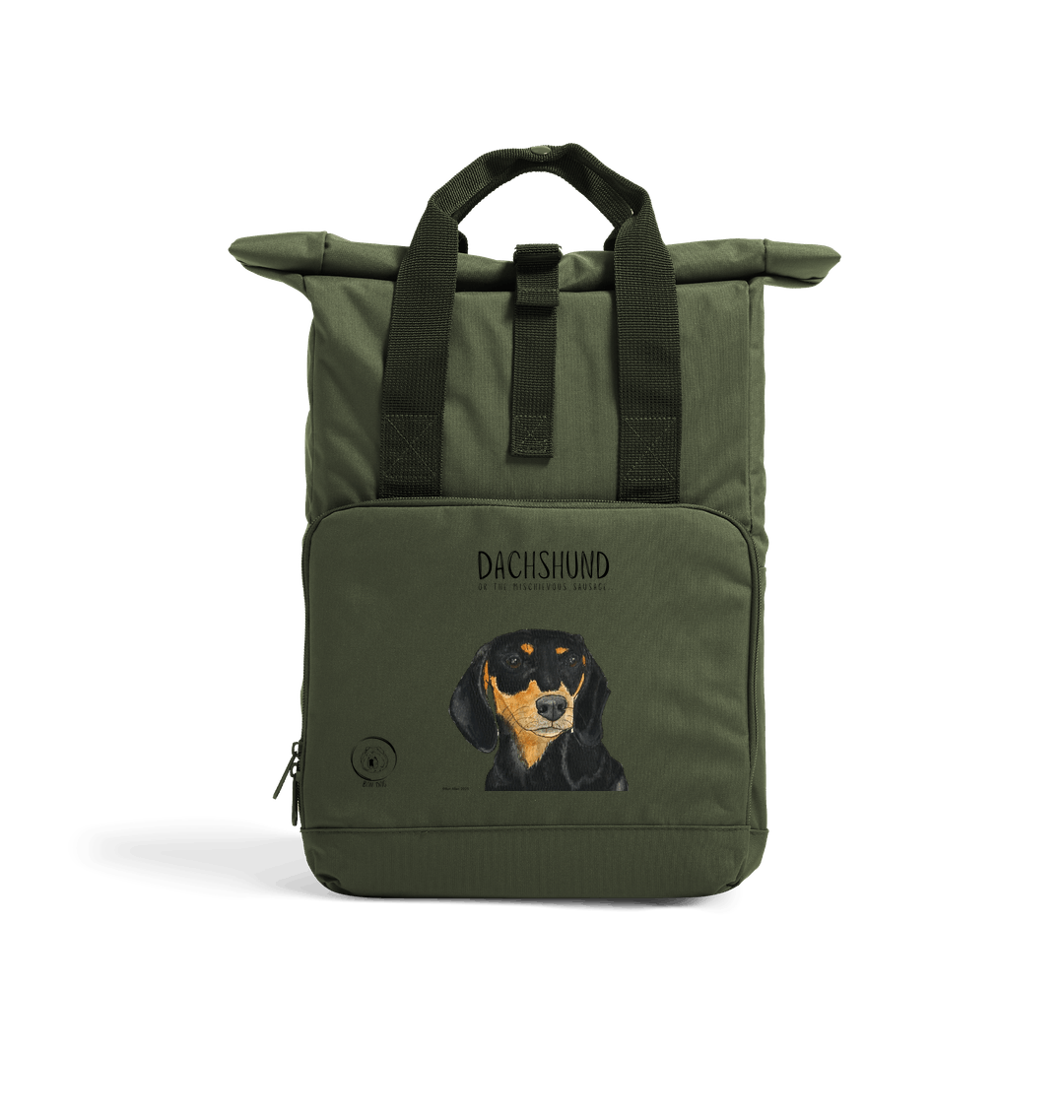 Back & Tan Dachshund Roll-Top Backpack – Small Dog, Big Adventure!