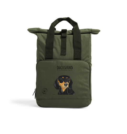 Back & Tan Dachshund Roll-Top Backpack – Small Dog, Big Adventure!