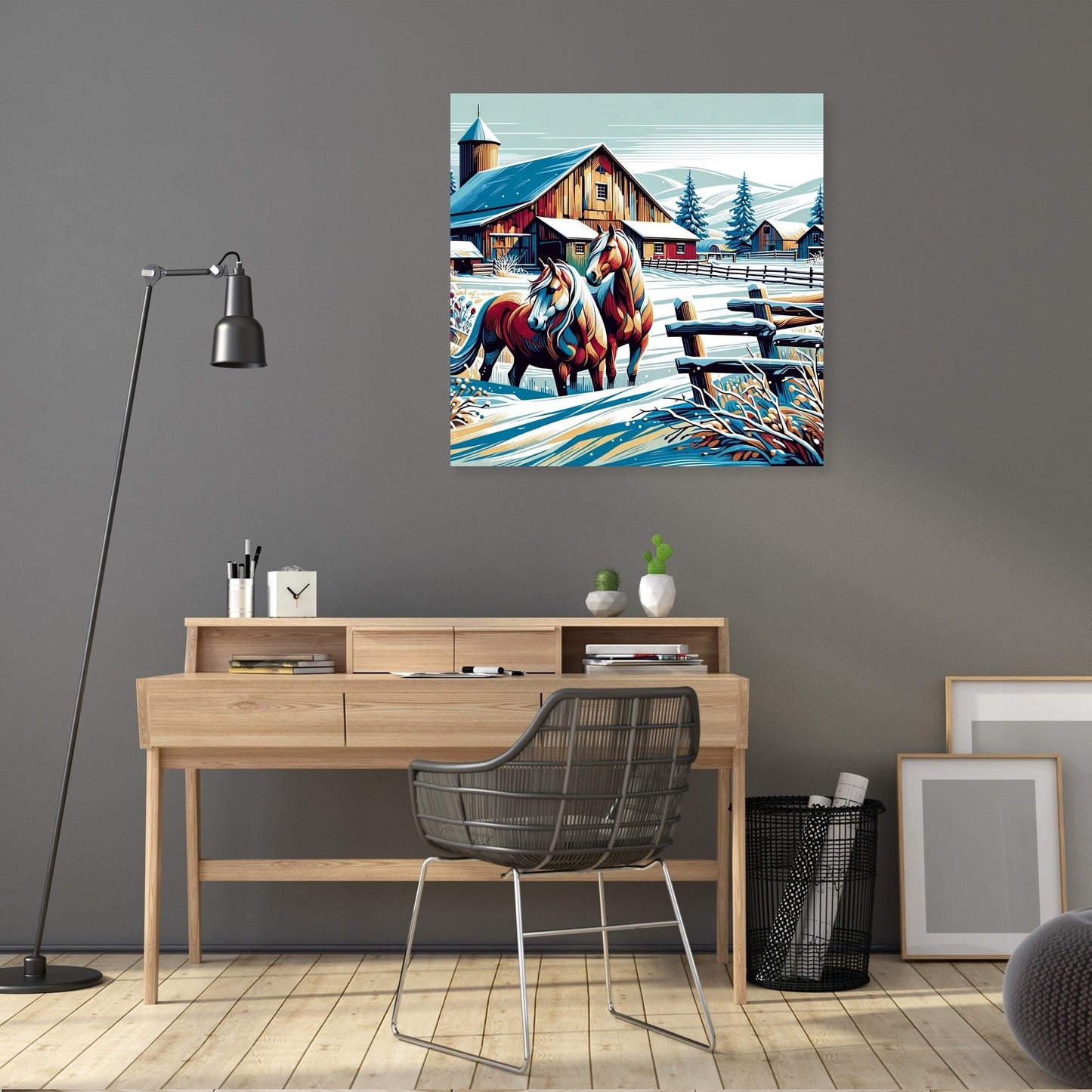 Whimsical Winter Farm Canvas