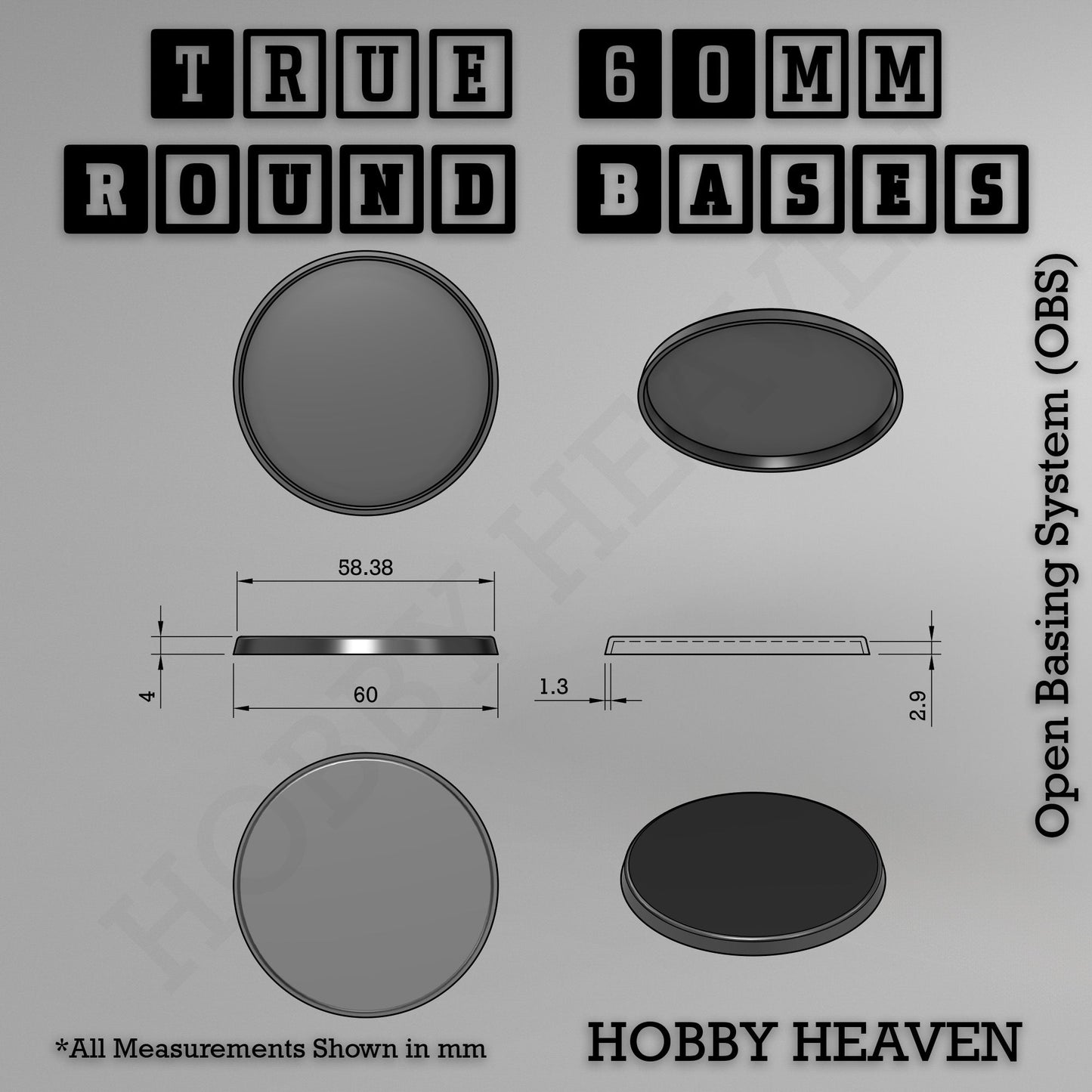 True 60mm Round Textured Bases 3D Printed