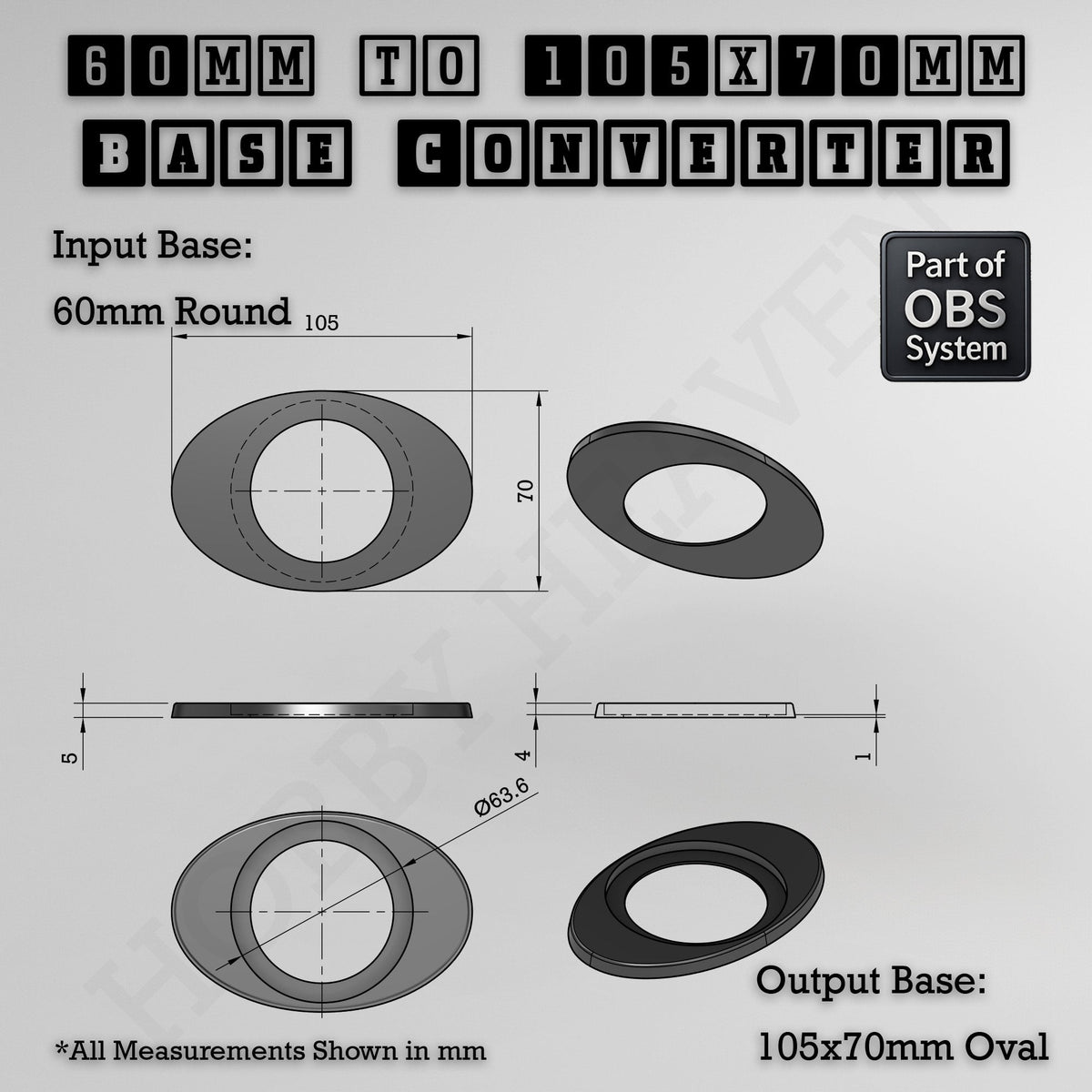 Round To Oval Bases Size Converters 3d Print Full Range
