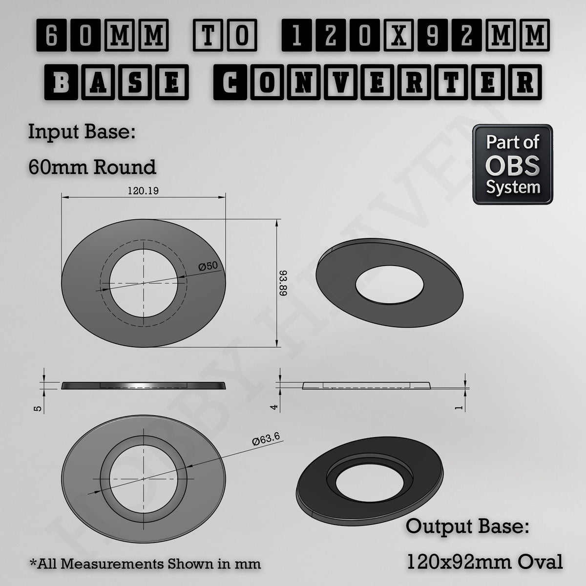 Round To Oval Bases Size Converters 3d Print Full Range
