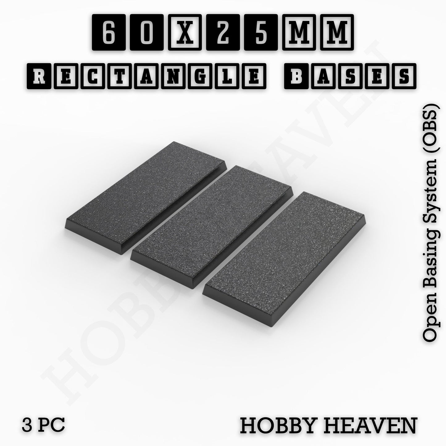 Rectangle Bases Small Sizes - 20x15mm to 75x25mm and up to 60x50mm Wide - 3D Print Tabletop Games