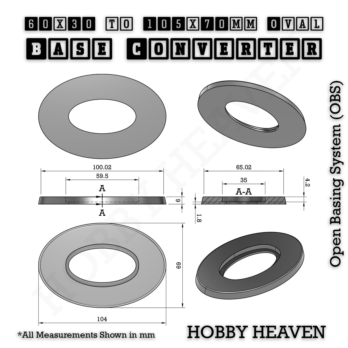 Oval to Oval Bases Size Converters 3D Print Full Range