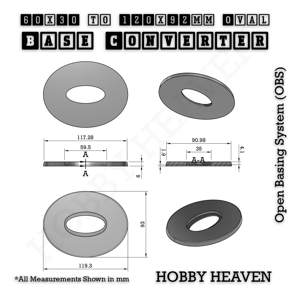 Oval to Oval Bases Size Converters 3D Print Full Range